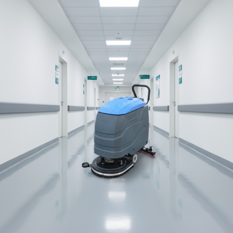 Hospital floor scrubbing machine