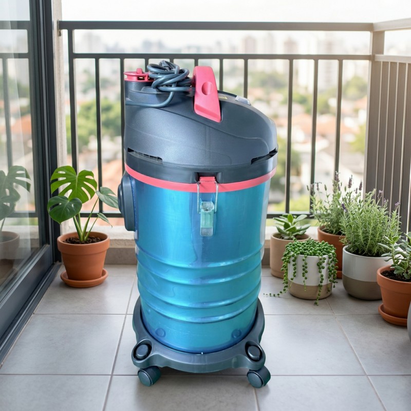 Vacuum cleaner removes dust from the floor