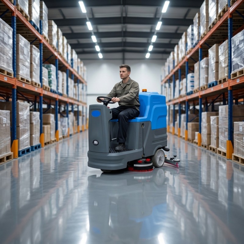 industrial ride-on floor scrubber